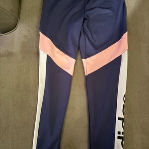 Adidas Climalite Leggings Womens Large Blue Logo Spell Out Gym Run Yoga Casual